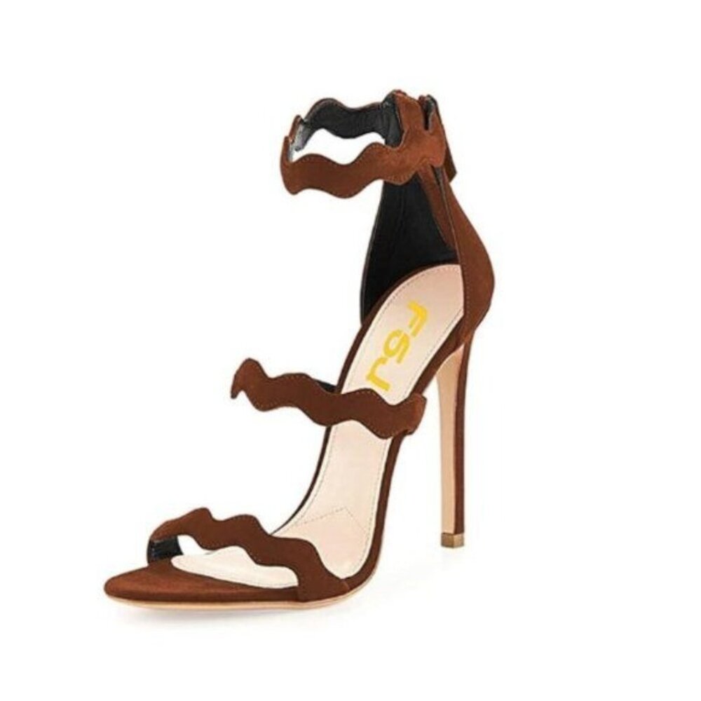 Women Hot Open Toe Strappy Heeled Sandals Suede Dress Shoes for Party Wedding